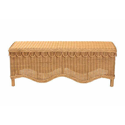 bali &amp; pari Erla Bohemian Light Honey Rattan Accent Bench with Scallop border - Ethereal Company