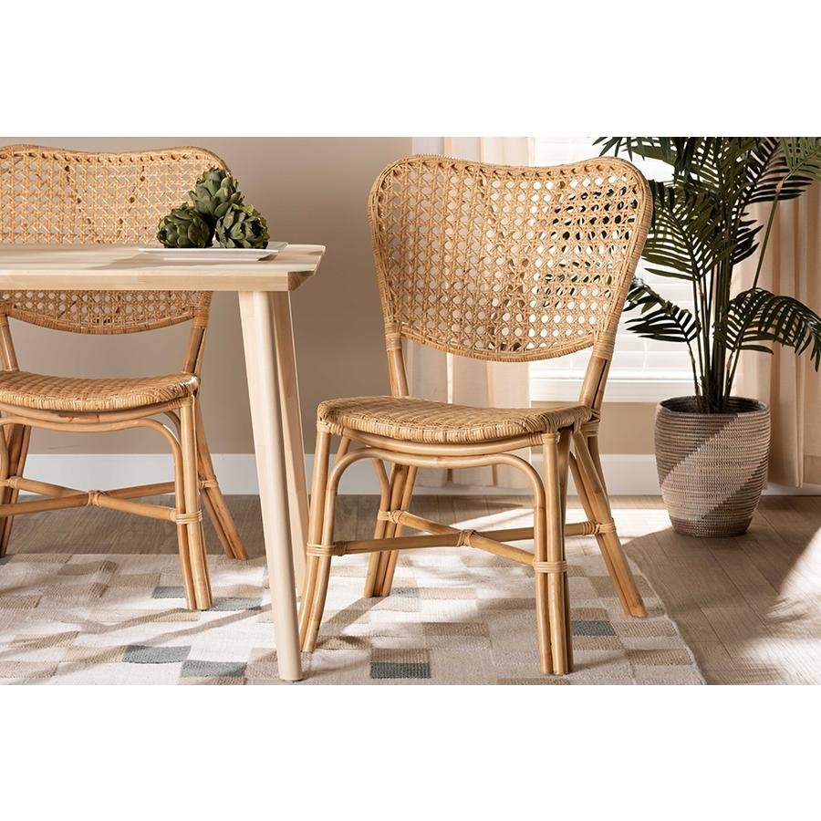 bali &amp; pari Nadira Modern Bohemian Natural Brown Finished Rattan Dining Chair - Ethereal Company