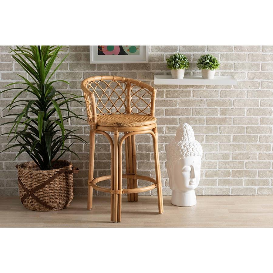 bali &amp; pari Orchard Modern Bohemian Natural Brown Rattan Counter Stool - Ethereal Company