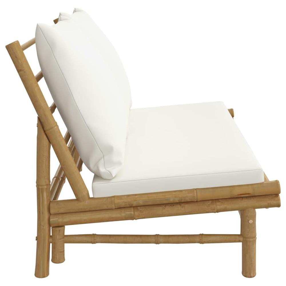 Patio Bench with Cream White Cushions Bamboo - Outdoor Seating Made in Bamboo - Ethereal Company