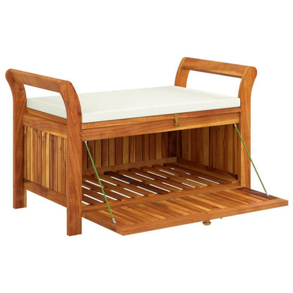 Patio Storage Bench with Cushion 35.8&quot; Solid Wood Acacia - Ethereal Company