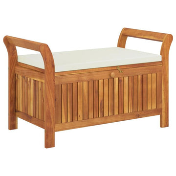 Patio Storage Bench with Cushion 35.8&quot; Solid Wood Acacia - Ethereal Company