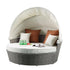 Salena Patio Canopy Sofa & Ottoman, Beige Fabric & Gray Wicker - Modern Outdoor Furniture - Ethereal Company