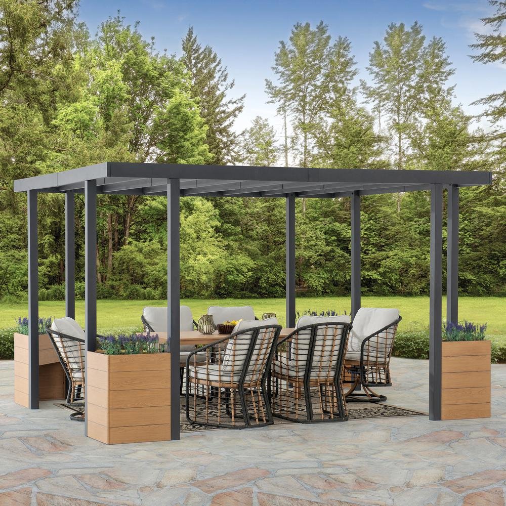 Sunjoy Marbella 10 x 12ft. Outdoor Patio Black Steel Frame Pergola with Planters - Ethereal Company