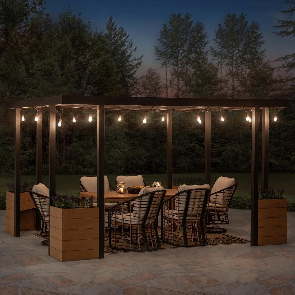 Sunjoy Marbella 10 x 12ft. Outdoor Patio Black Steel Frame Pergola with Planters - Ethereal Company