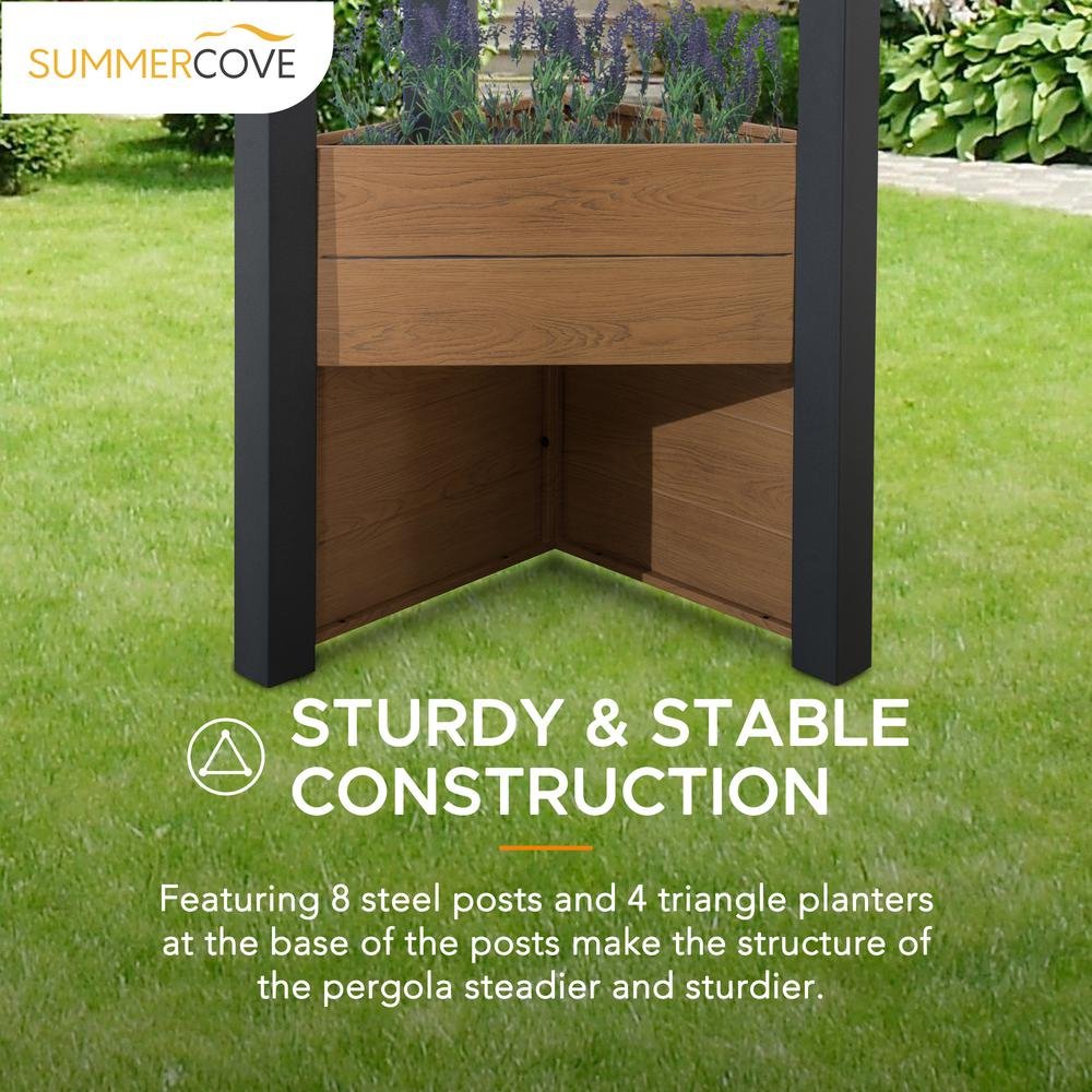 Sunjoy Marbella 10 x 12ft. Outdoor Patio Black Steel Frame Pergola with Planters - Ethereal Company