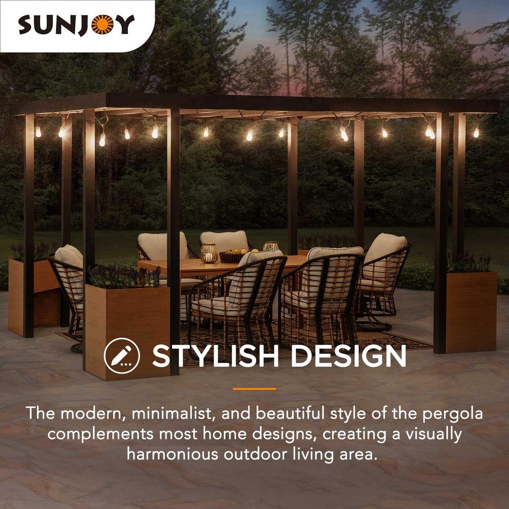 Sunjoy Marbella 10 x 12ft. Outdoor Patio Black Steel Frame Pergola with Planters - Ethereal Company