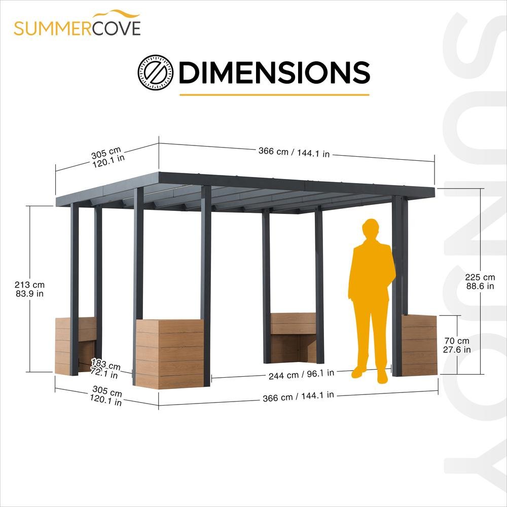 Sunjoy Marbella 10 x 12ft. Outdoor Patio Black Steel Frame Pergola with Planters - Ethereal Company