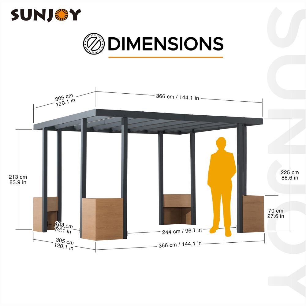 Sunjoy Marbella 10 x 12ft. Outdoor Patio Black Steel Frame Pergola with Planters - Ethereal Company