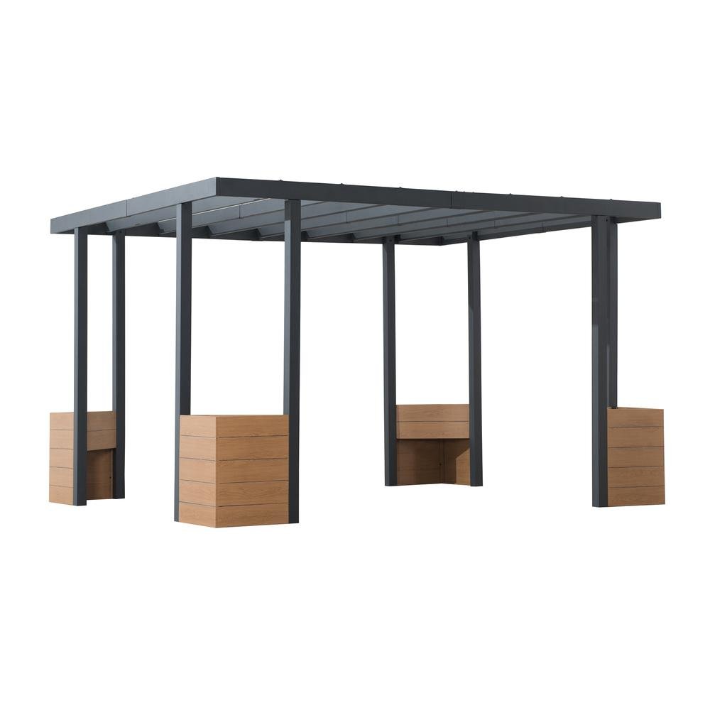 Sunjoy Marbella 10 x 12ft. Outdoor Patio Black Steel Frame Pergola with Planters - Ethereal Company