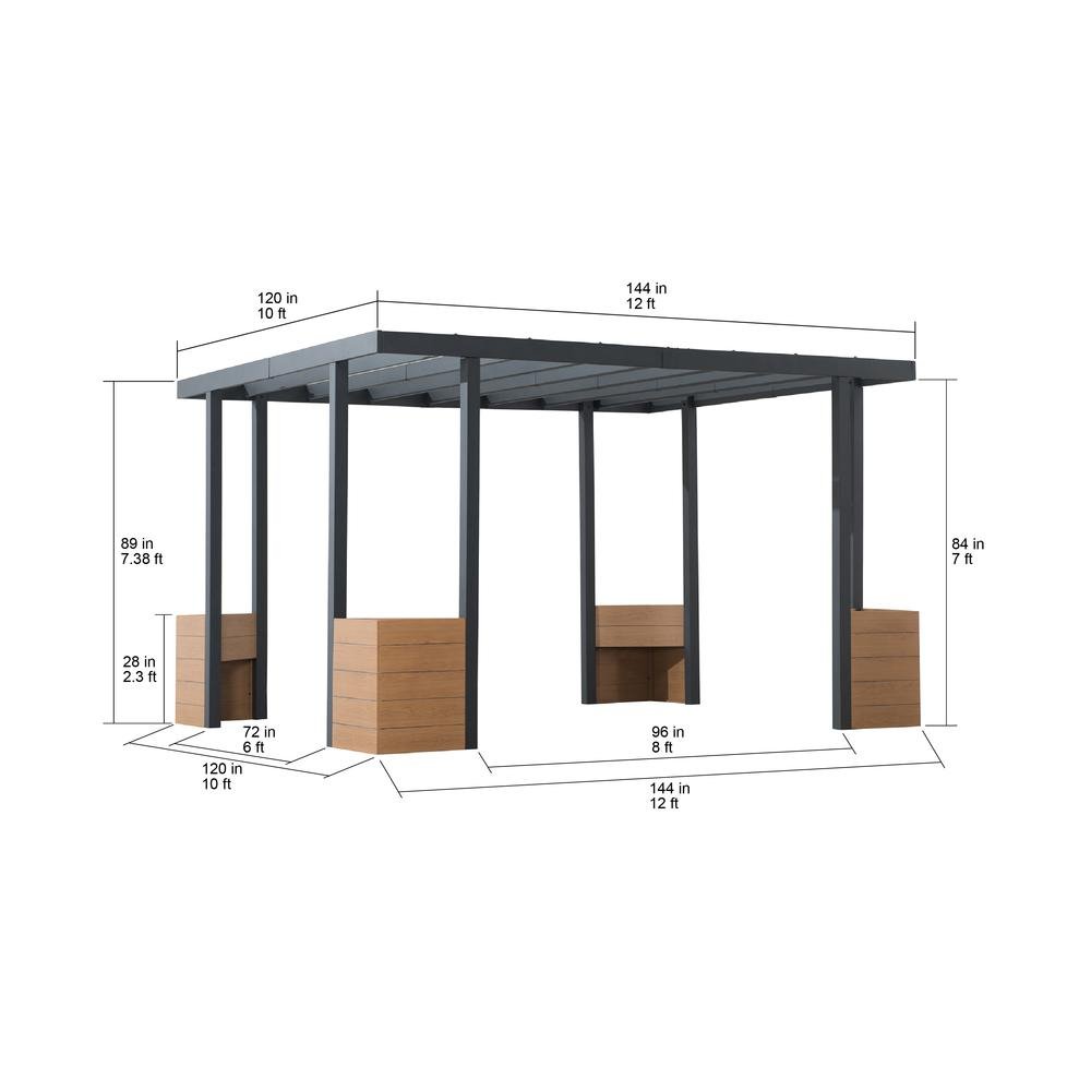 Sunjoy Marbella 10 x 12ft. Outdoor Patio Black Steel Frame Pergola with Planters - Ethereal Company