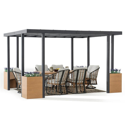 Sunjoy Marbella 10 x 12ft. Outdoor Patio Black Steel Frame Pergola with Planters - Ethereal Company