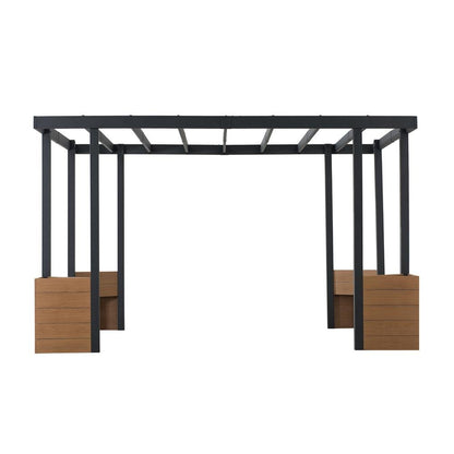 Sunjoy Marbella 10 x 12ft. Outdoor Patio Black Steel Frame Pergola with Planters - Ethereal Company