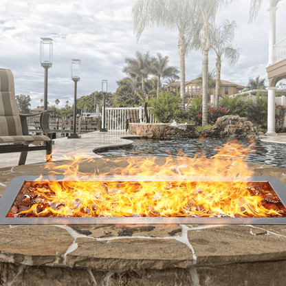 VEVOR 30 x 10 inch Drop - in Fire Pit Pan, Rectangular Stainless Steel Fire Pit Burner Kit, Natural &amp; Propane Gas Fire Pan 125,000 BTU with H - Burner for Indoor or Outdoor Use - Ethereal Company