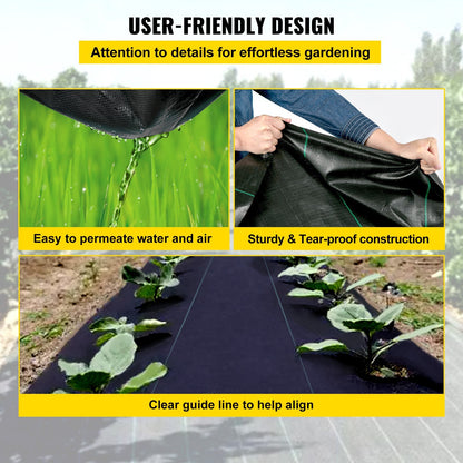 VEVOR 3FTx50FT Premium Weed Barrier Fabric - Heavy Duty 5OZ - Woven Weed Control Fabric - High Permeability - Flower Bed and Underlayment - Polyethylene Ground Cover - Ethereal Company