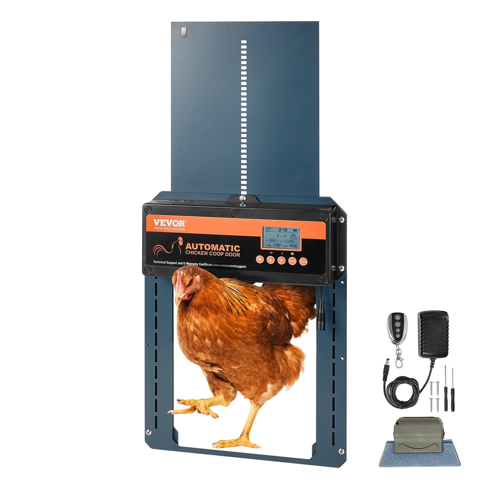 VEVOR Automatic Chicken Coop Door, Auto Chicken Door Opener with Timer &amp; Light Sensor Aluminum Chicken Coops Door with Remote Control and LCD screen, 4 Modes Opening, Battery or DC Powered - Ethereal Company