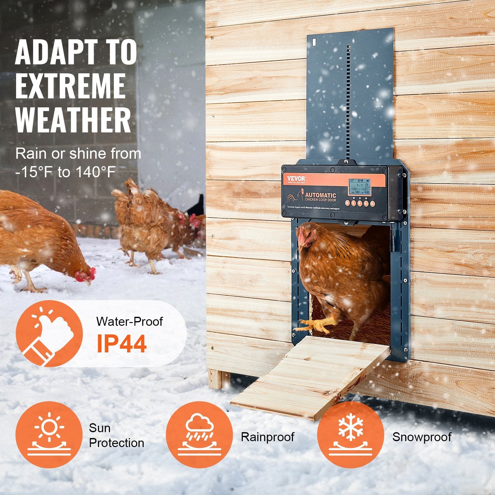 VEVOR Automatic Chicken Coop Door, Auto Chicken Door Opener with Timer &amp; Light Sensor Aluminum Chicken Coops Door with Remote Control and LCD screen, 4 Modes Opening, Battery or DC Powered - Ethereal Company