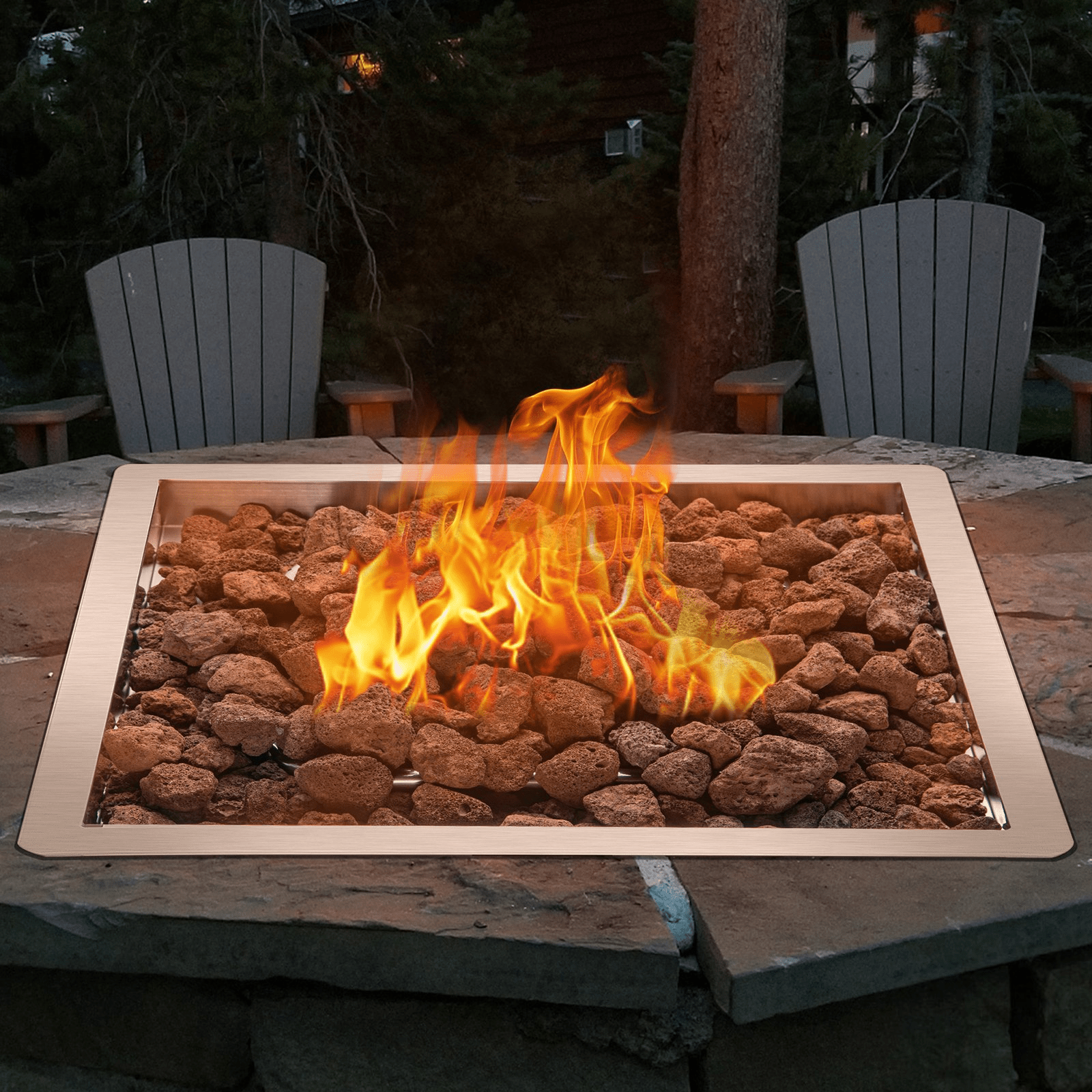 VEVOR Drop in Fire Pit Pan, 18&quot; x 18&quot; Square Fire Pit Burner, Stainless Steel Gas Fire Pan, Fire Pit Burner Pan w/ 1 Pack Volcanic Rock Fire Pit Insert w/ 90K BTU for Keeping Warm w/ Family &amp; Friends - Ethereal Company