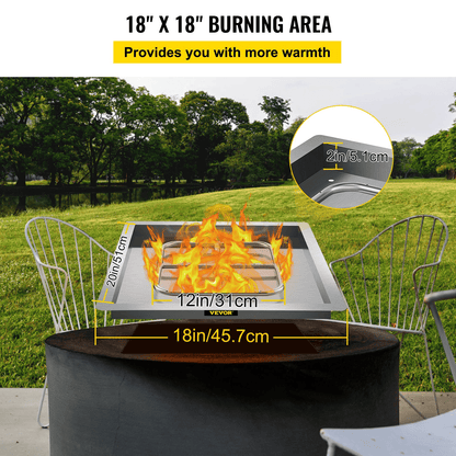 VEVOR Drop in Fire Pit Pan, 18&quot; x 18&quot; Square Fire Pit Burner, Stainless Steel Gas Fire Pan, Fire Pit Burner Pan w/ 1 Pack Volcanic Rock Fire Pit Insert w/ 90K BTU for Keeping Warm w/ Family &amp; Friends - Ethereal Company