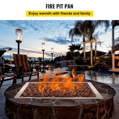 VEVOR Drop in Fire Pit Pan, 18&quot; x 18&quot; Square Fire Pit Burner, Stainless Steel Gas Fire Pan, Fire Pit Burner Pan w/ 1 Pack Volcanic Rock Fire Pit Insert w/ 90K BTU for Keeping Warm w/ Family &amp; Friends - Ethereal Company