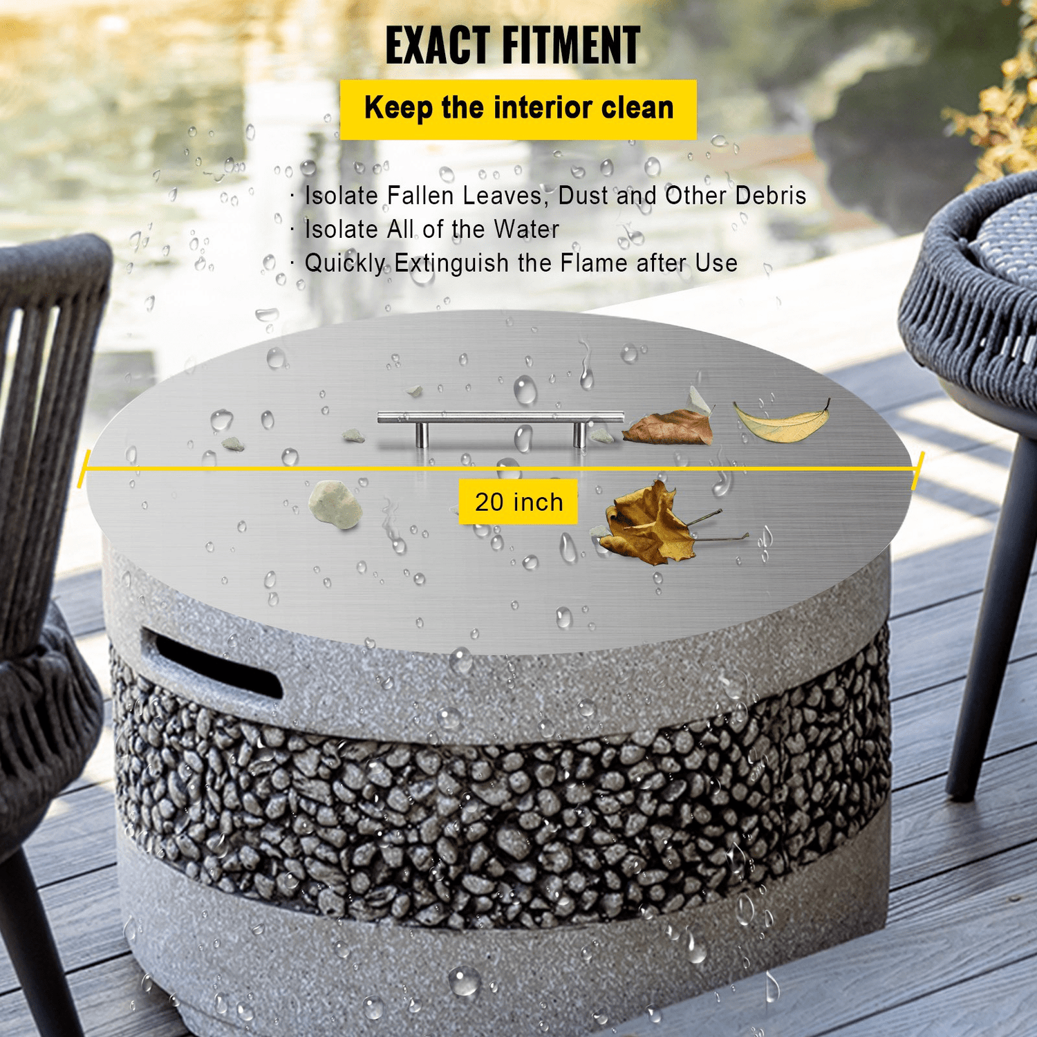 VEVOR Fire Pit Lid Round 20 Inch Fire Pit Ring Lid 1.5 mm Thick 304 Stainless Steel Fire Pit Burner Cover for Round Patio Fire Pit - Ethereal Company