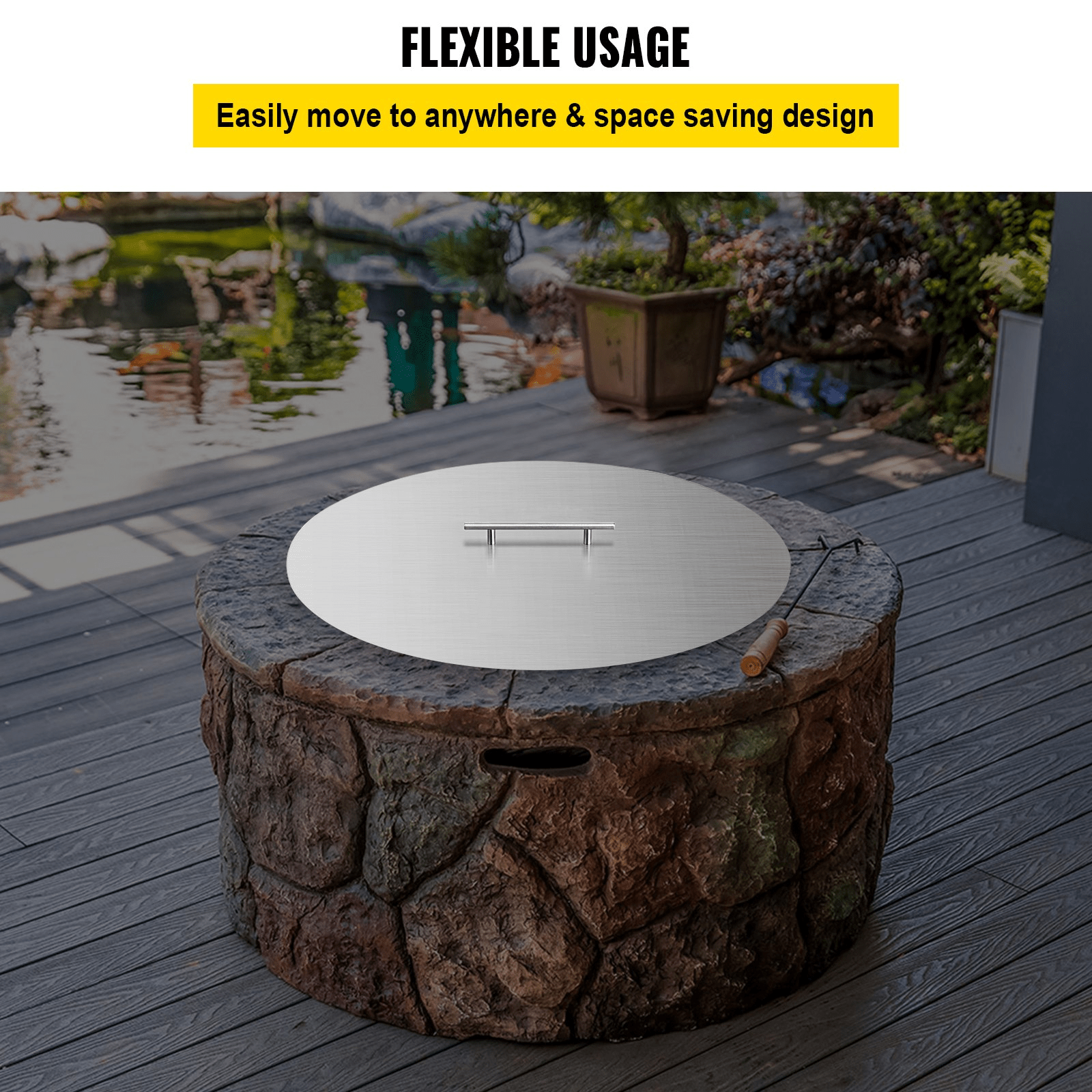 VEVOR Fire Pit Lid Round 20 Inch Fire Pit Ring Lid 1.5 mm Thick 304 Stainless Steel Fire Pit Burner Cover for Round Patio Fire Pit - Ethereal Company