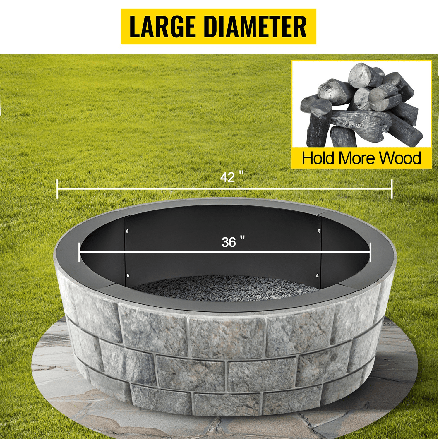 VEVOR Fire Pit Ring 42 - Inch Outer/36 - Inch Inner Diameter, Fire Pit Insert 3.0mm Thick Heavy Duty Solid Steel, Fire Pit Liner DIY Campfire Ring Above or In - Ground for Outdoor - Ethereal Company