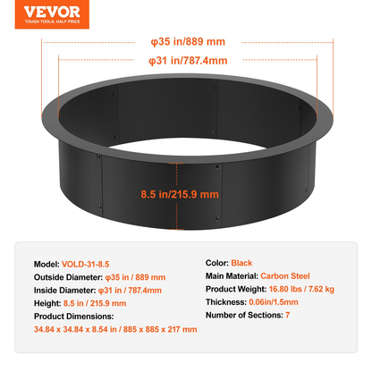VEVOR Fire Pit Ring Round 35 Inch Outer Steel Liner DIY Campfire Ring Firepit - Ethereal Company
