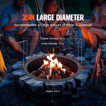 VEVOR Fire Pit Ring Round 35 Inch Outer Steel Liner DIY Campfire Ring Firepit - Ethereal Company