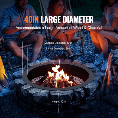 VEVOR Fire Pit Ring Round 40 Inch Outer Steel Liner DIY Campfire Ring Firepit - Ethereal Company