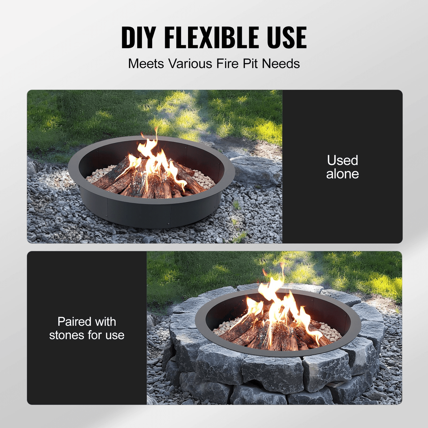 VEVOR Fire Pit Ring Round 40 Inch Outer Steel Liner DIY Campfire Ring Firepit - Ethereal Company