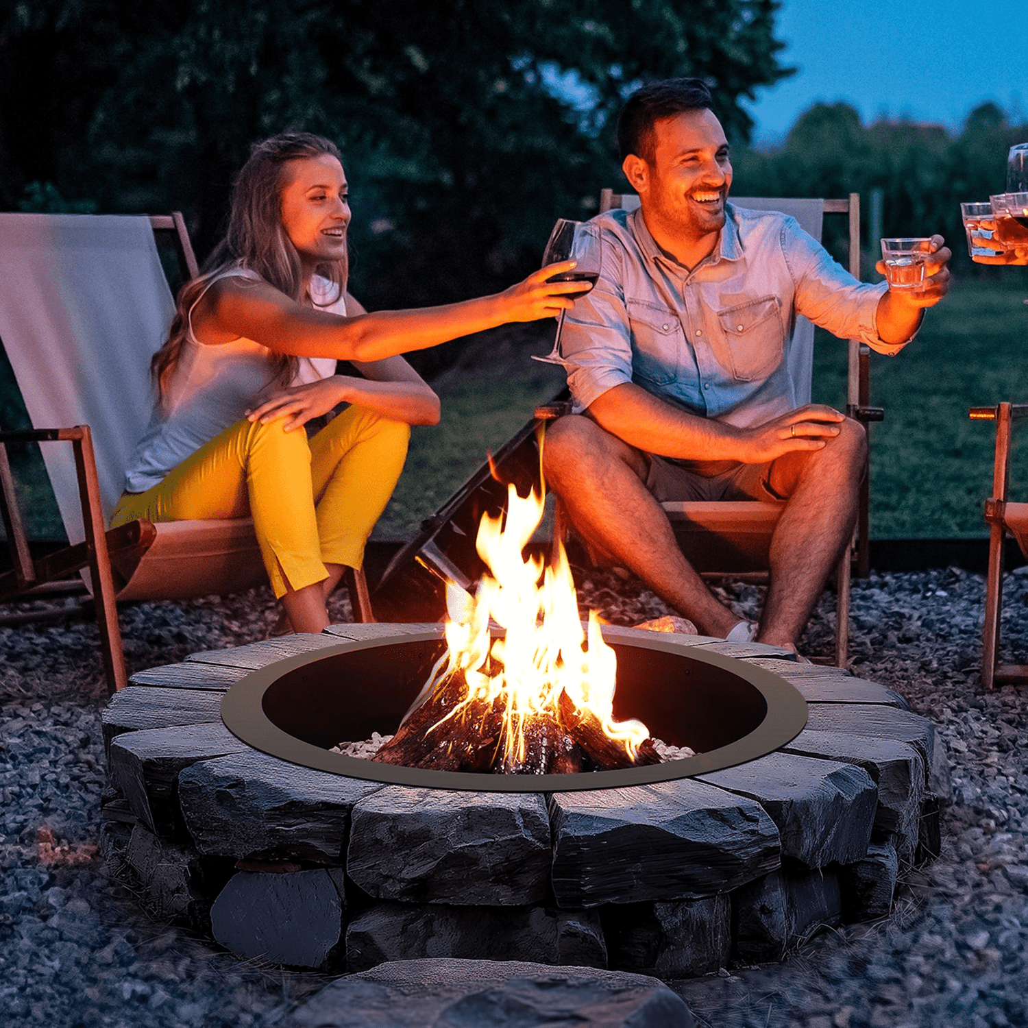 VEVOR Fire Pit Ring Round 40 Inch Outer Steel Liner DIY Campfire Ring Firepit - Ethereal Company