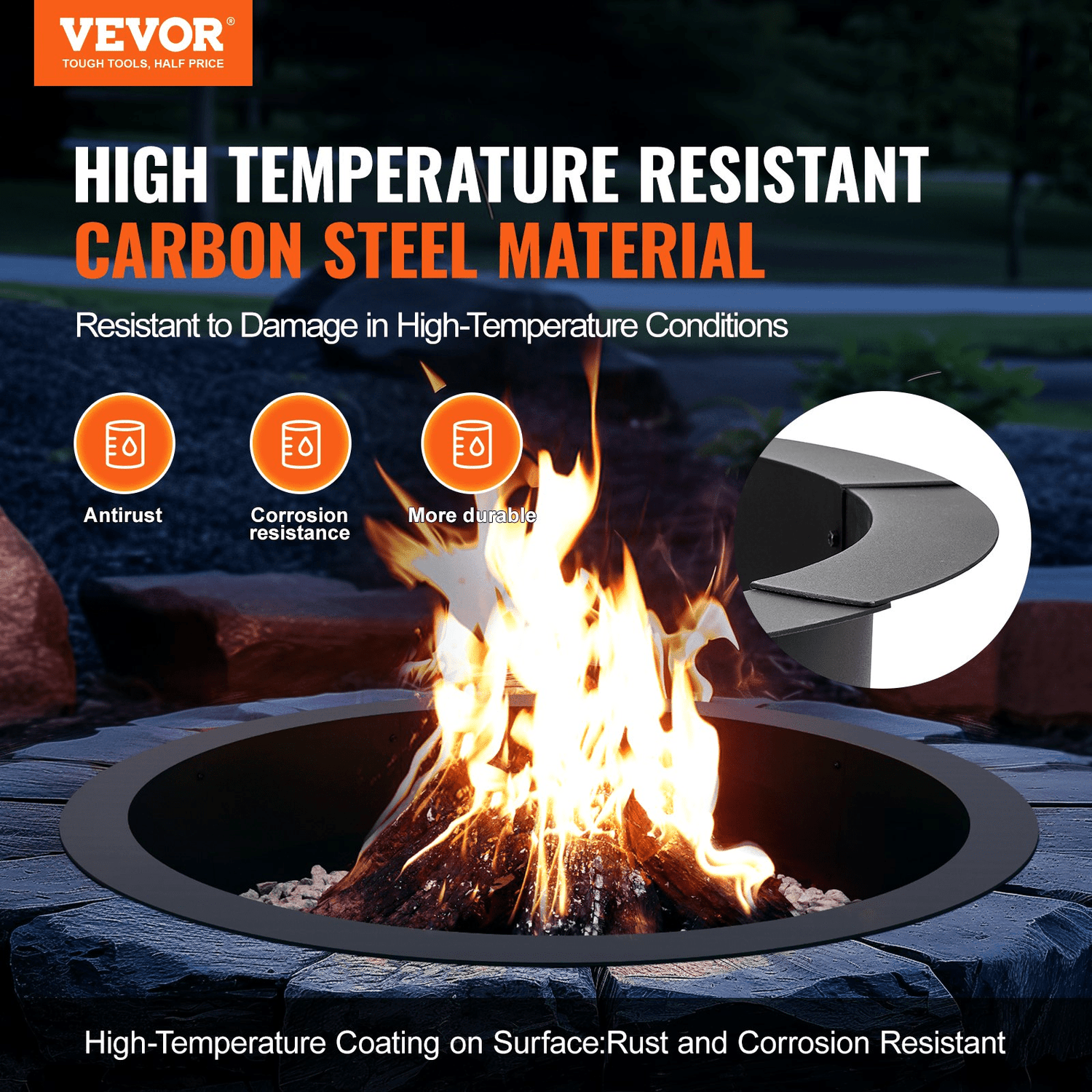 VEVOR Fire Pit Ring Round 40 Inch Outer Steel Liner DIY Campfire Ring Firepit - Ethereal Company