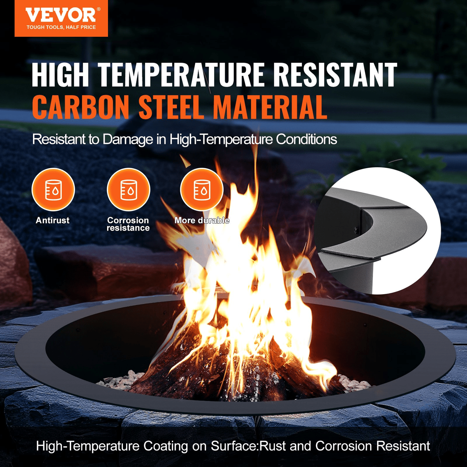 VEVOR Fire Pit Ring Round 44 Inch Outer Steel Liner DIY Campfire Ring Firepit - Ethereal Company