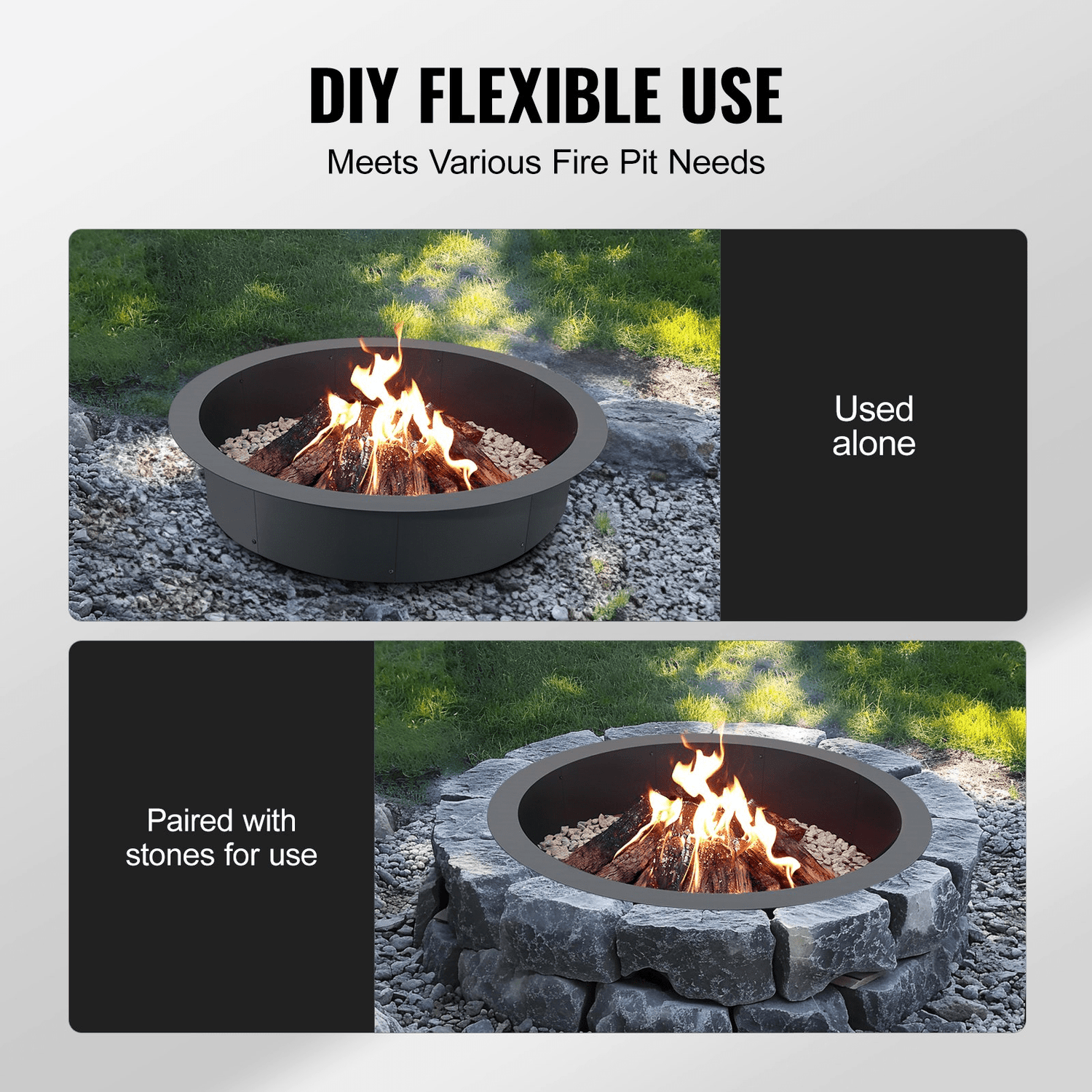 VEVOR Fire Pit Ring Round 44 Inch Outer Steel Liner DIY Campfire Ring Firepit - Ethereal Company