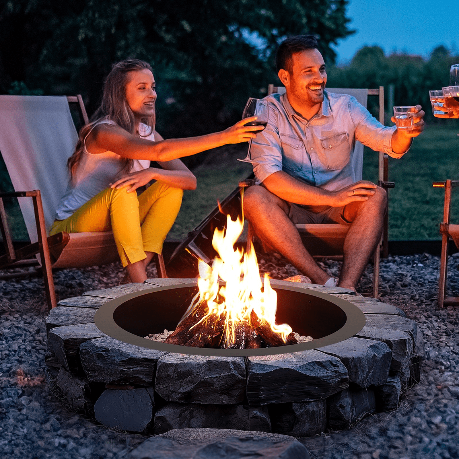 VEVOR Fire Pit Ring Round 44 Inch Outer Steel Liner DIY Campfire Ring Firepit - Ethereal Company