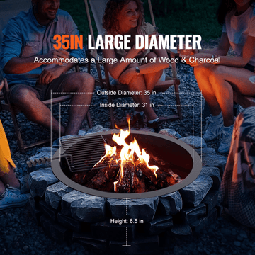 VEVOR Fire Pit Ring w/ BBQ Fire Ring 35 Inch Outer Steel DIY Campfire Firepit - Ethereal Company