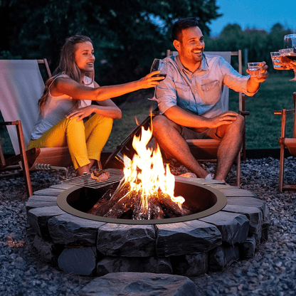 VEVOR Fire Pit Ring w/ BBQ Fire Ring 35 Inch Outer Steel DIY Campfire Firepit - Ethereal Company