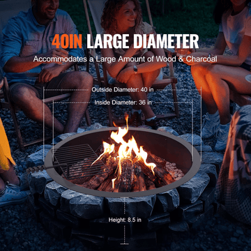 VEVOR Fire Pit Ring w/ BBQ Fire Ring 40 Inch Outer Steel DIY Campfire Firepit - Ethereal Company