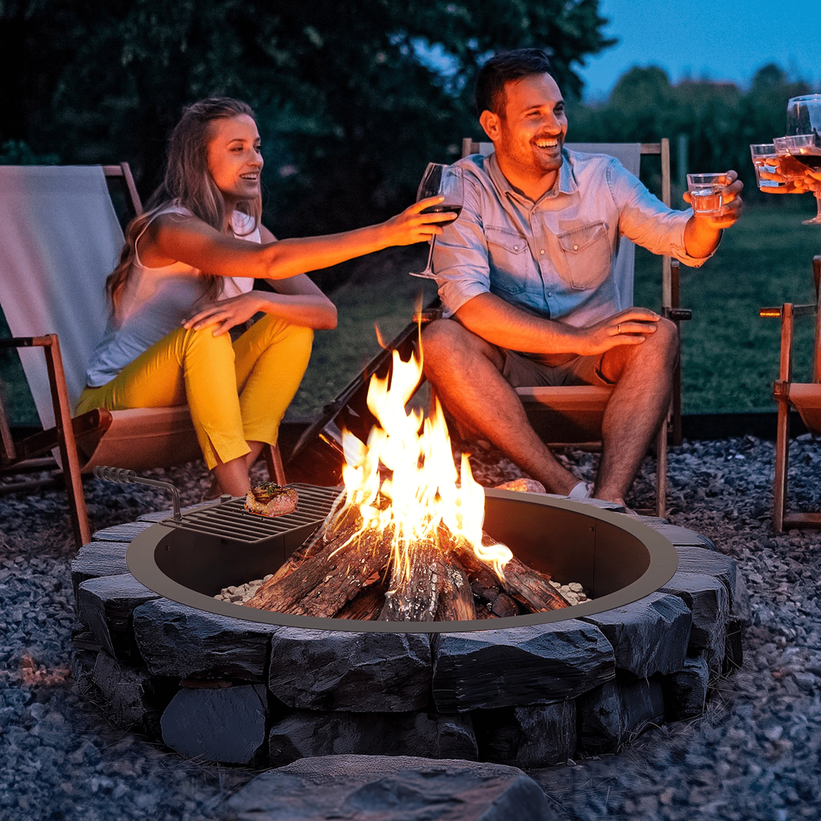 VEVOR Fire Pit Ring w/ BBQ Fire Ring 40 Inch Outer Steel DIY Campfire Firepit - Ethereal Company