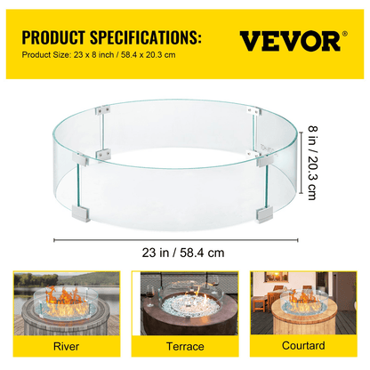 VEVOR Fire Pit Wind Guard, 23 x 23 x 8 Inch Glass Flame Guard, Round Glass Shield, 1/4 - Inch Thick Fire Table, Clear Tempered Glass Flame Guard, Aluminum Alloy Feet for Propane, Gas, Outdoor - Ethereal Company