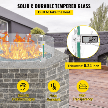 VEVOR Fire Pit Wind Guard, 23 x 23 x 8 Inch Glass Flame Guard, Round Glass Shield, 1/4 - Inch Thick Fire Table, Clear Tempered Glass Flame Guard, Aluminum Alloy Feet for Propane, Gas, Outdoor - Ethereal Company