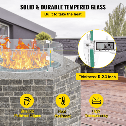 VEVOR Fire Pit Wind Guard, 23 x 23 x 8 Inch Glass Flame Guard, Round Glass Shield, 1/4 - Inch Thick Fire Table, Clear Tempered Glass Flame Guard, Aluminum Alloy Feet for Propane, Gas, Outdoor - Ethereal Company