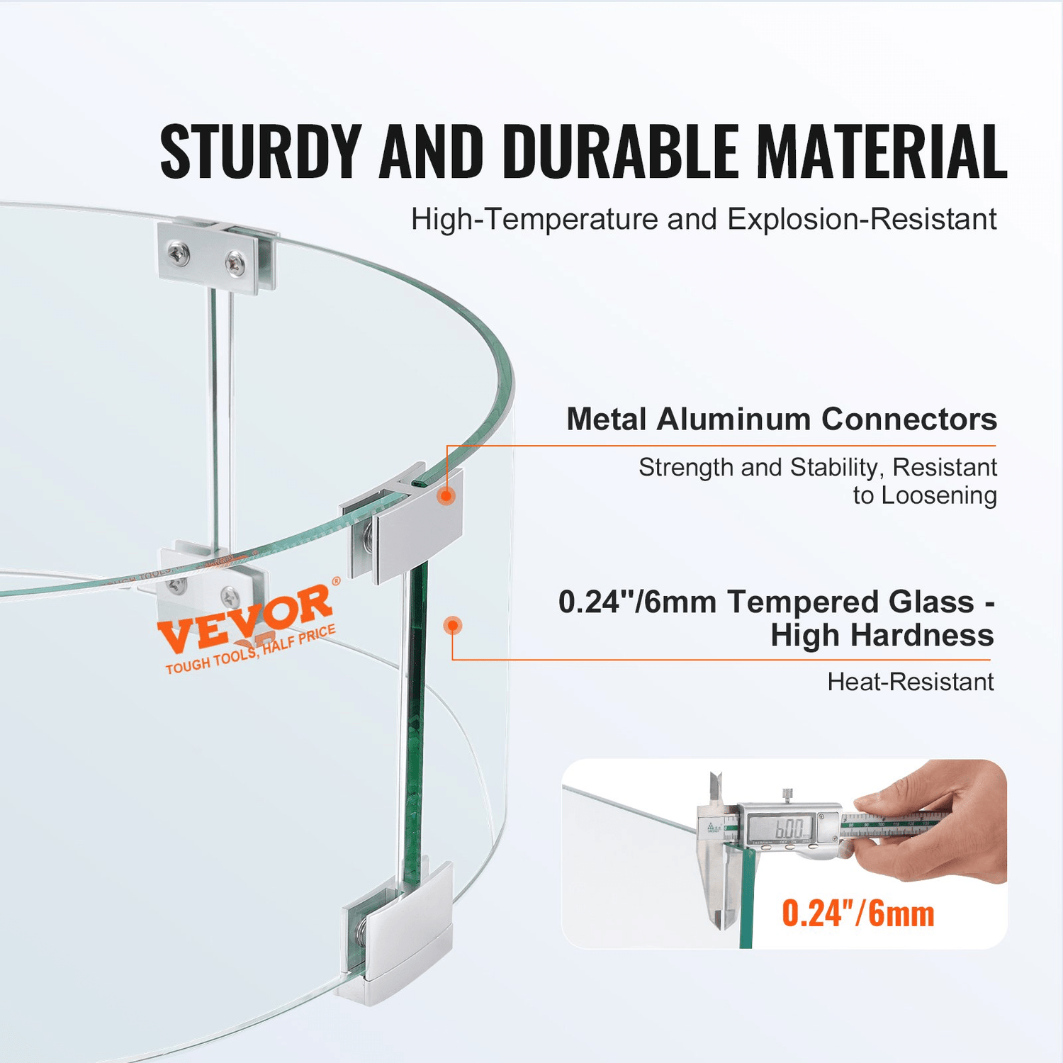 VEVOR Fire Pit Wind Guard, 23 x 23 x 8 Inch Glass Flame Guard, Round Glass Shield, 1/4 - Inch Thick Fire Table, Clear Tempered Glass Flame Guard, Aluminum Alloy Feet for Propane, Gas, Outdoor - Ethereal Company