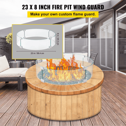 VEVOR Fire Pit Wind Guard, 23 x 23 x 8 Inch Glass Flame Guard, Round Glass Shield, 1/4 - Inch Thick Fire Table, Clear Tempered Glass Flame Guard, Aluminum Alloy Feet for Propane, Gas, Outdoor - Ethereal Company