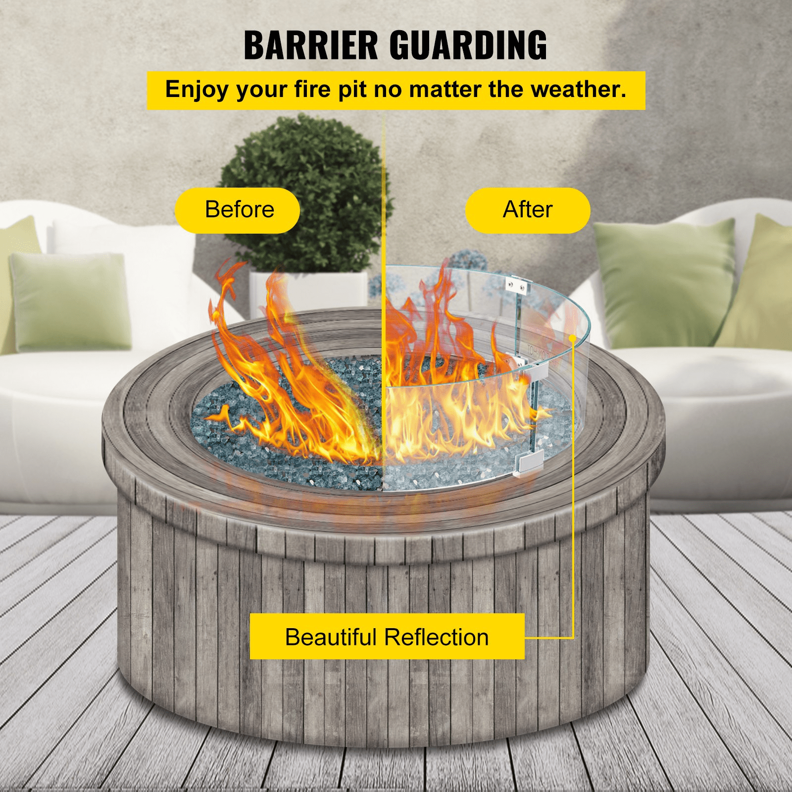 VEVOR Fire Pit Wind Guard, 23 x 23 x 8 Inch Glass Flame Guard, Round Glass Shield, 1/4 - Inch Thick Fire Table, Clear Tempered Glass Flame Guard, Aluminum Alloy Feet for Propane, Gas, Outdoor - Ethereal Company