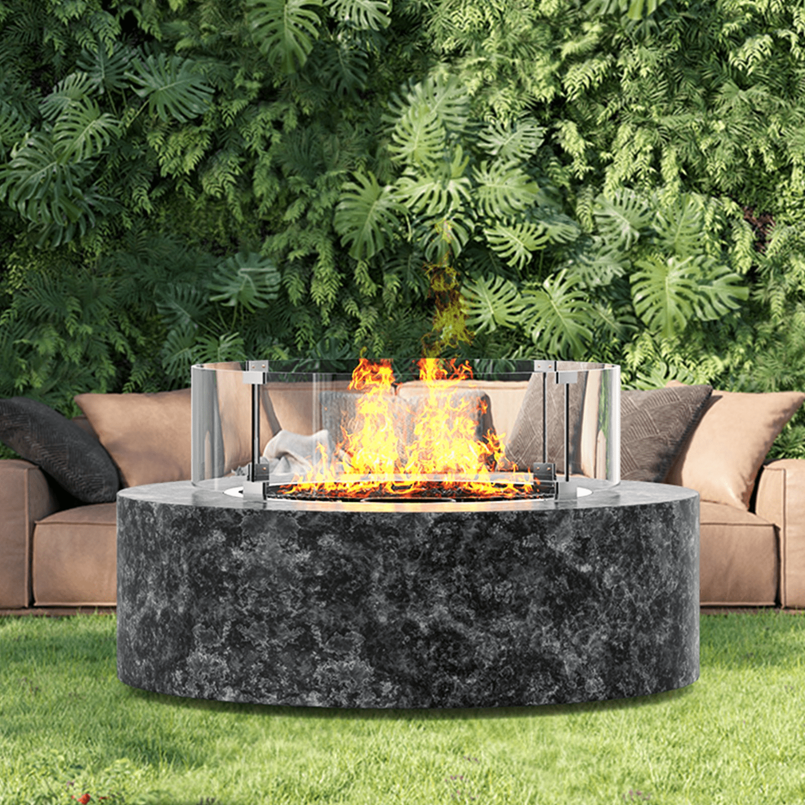 VEVOR Fire Pit Wind Guard, 26 x 26 x 6 Inch Glass Flame Guard, Round Glass Shield, 1/4 - Inch Thick Fire Table, Clear Tempered Glass Flame Guard, Aluminum Alloy Feet for Propane, Gas, Outdoor - Ethereal Company