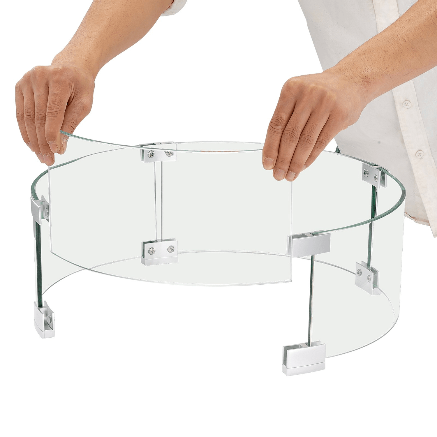 VEVOR Fire Pit Wind Guard, 26 x 26 x 6 Inch Glass Flame Guard, Round Glass Shield, 1/4 - Inch Thick Fire Table, Clear Tempered Glass Flame Guard, Aluminum Alloy Feet for Propane, Gas, Outdoor - Ethereal Company