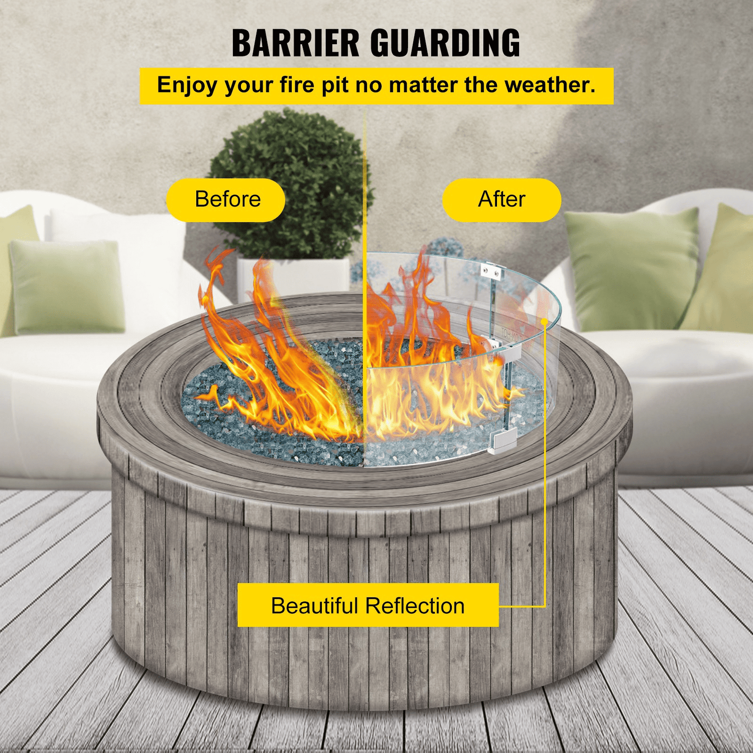 VEVOR Fire Pit Wind Guard, 26 x 26 x 6 Inch Glass Flame Guard, Round Glass Shield, 1/4 - Inch Thick Fire Table, Clear Tempered Glass Flame Guard, Aluminum Alloy Feet for Propane, Gas, Outdoor - Ethereal Company