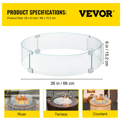 VEVOR Fire Pit Wind Guard, 26 x 26 x 6 Inch Glass Flame Guard, Round Glass Shield, 1/4 - Inch Thick Fire Table, Clear Tempered Glass Flame Guard, Aluminum Alloy Feet for Propane, Gas, Outdoor - Ethereal Company